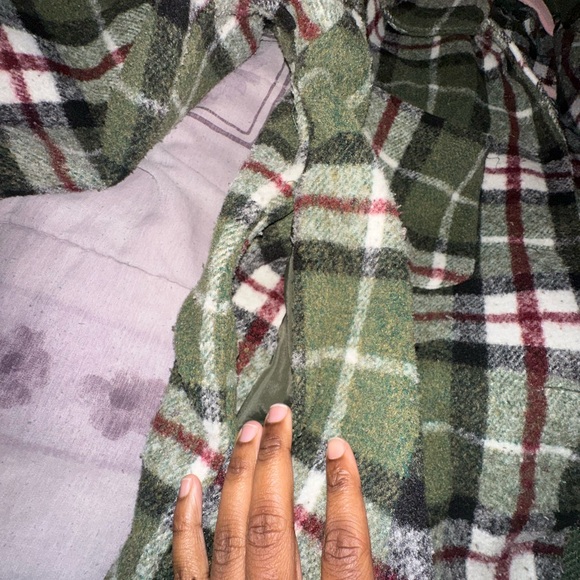 Plaid Green and Red Pea Coat - Picture 10 of 14